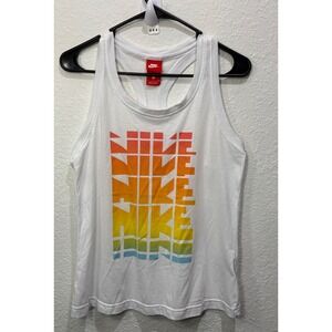 Nike Women's Racerback Tank Top White Rainbow Logo Athletic Size‎ S